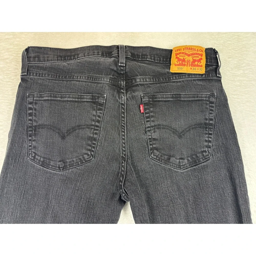 Levis 559 Men's 36x32 Jeans Fuzzy Black Fades Dark Grungy Washed Denim Pants